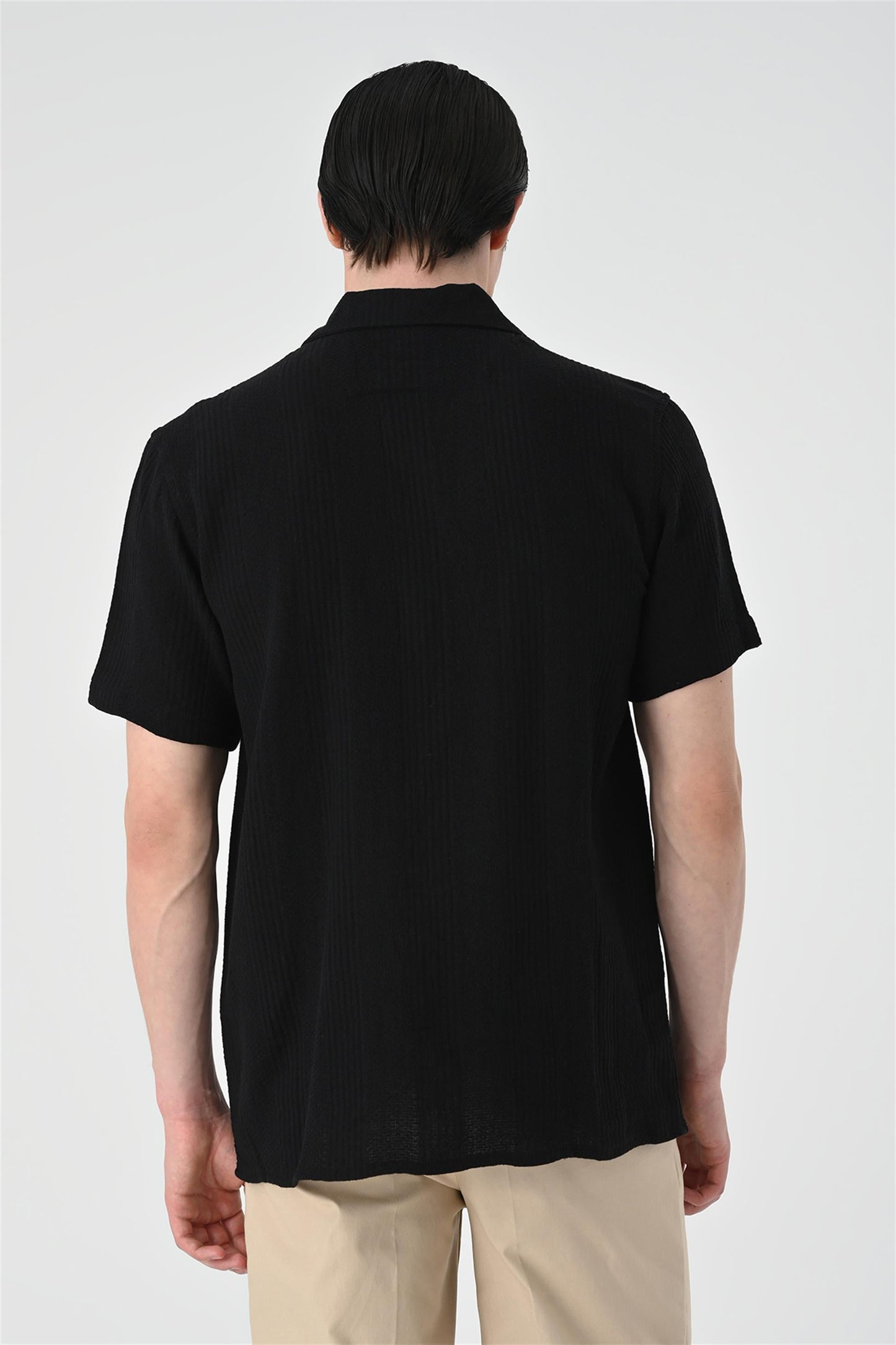 KOALA SYDNEY Men's Black Woven Patterned Short Sleeve Shirt -