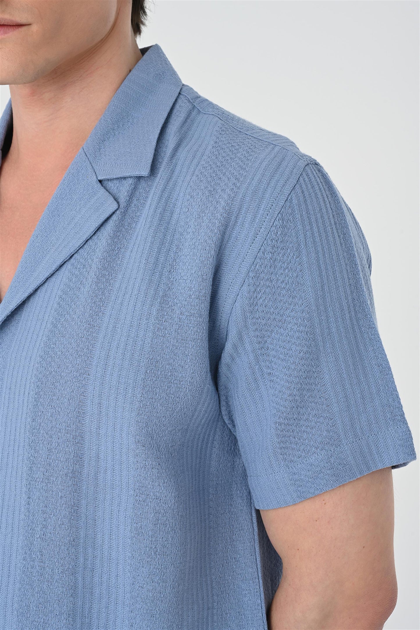 KOALA SYDNEY Men's Light Blue Woven Patterned Short Sleeve Shirt -