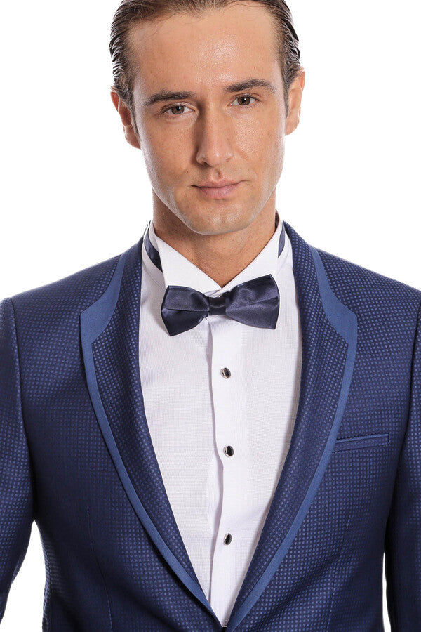 Dot Patterned Dark Blue Tuxedo - Wessi