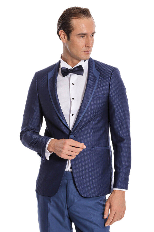 Dot Patterned Dark Blue Tuxedo - Wessi