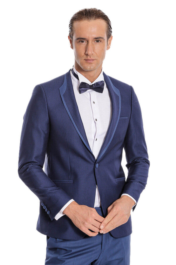 Dot Patterned Dark Blue Tuxedo - Wessi