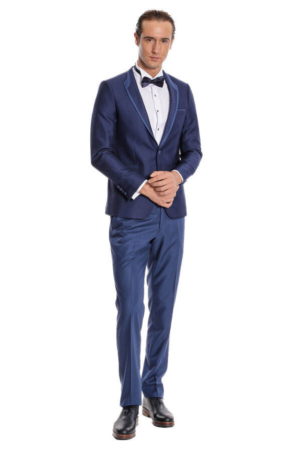 Dot Patterned Dark Blue Tuxedo - Wessi
