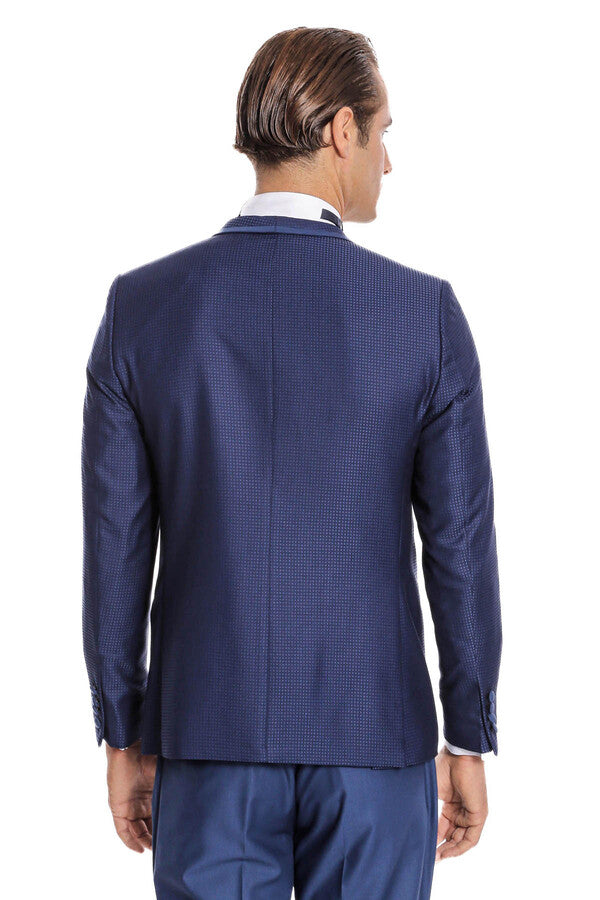 Dot Patterned Dark Blue Tuxedo - Wessi