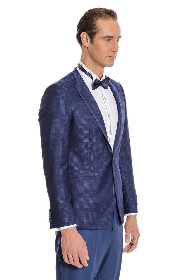 Dot Patterned Dark Blue Tuxedo - Wessi
