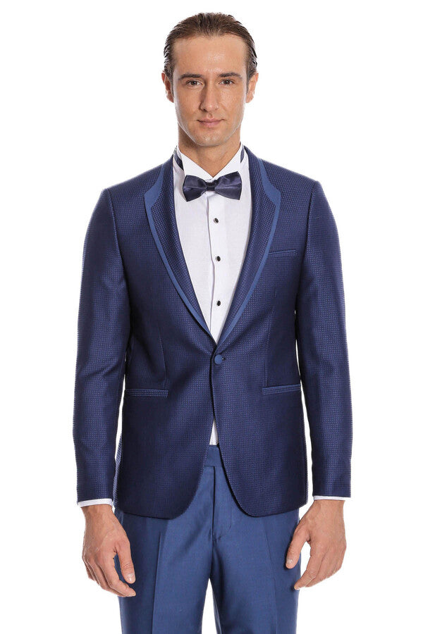 Dot Patterned Dark Blue Tuxedo - Wessi