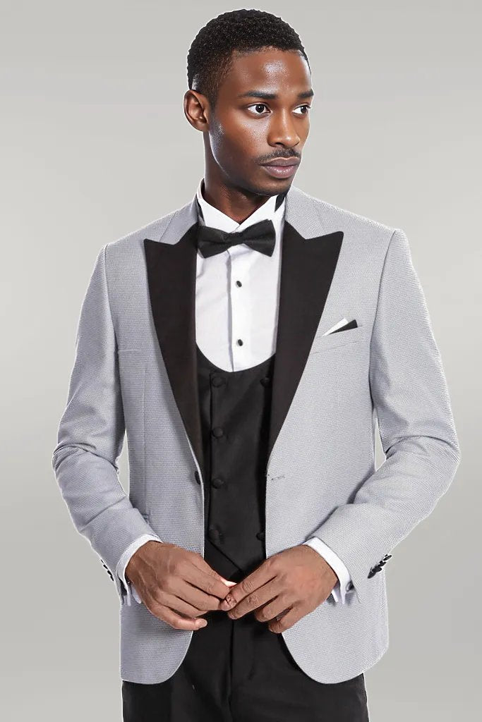 Dot Patterned Grey Vested Tuxedo - Wessi