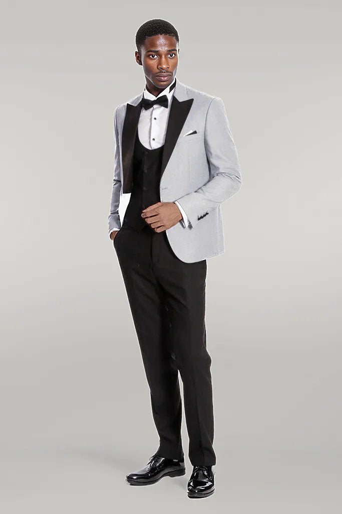 Dot Patterned Grey Vested Tuxedo - Wessi