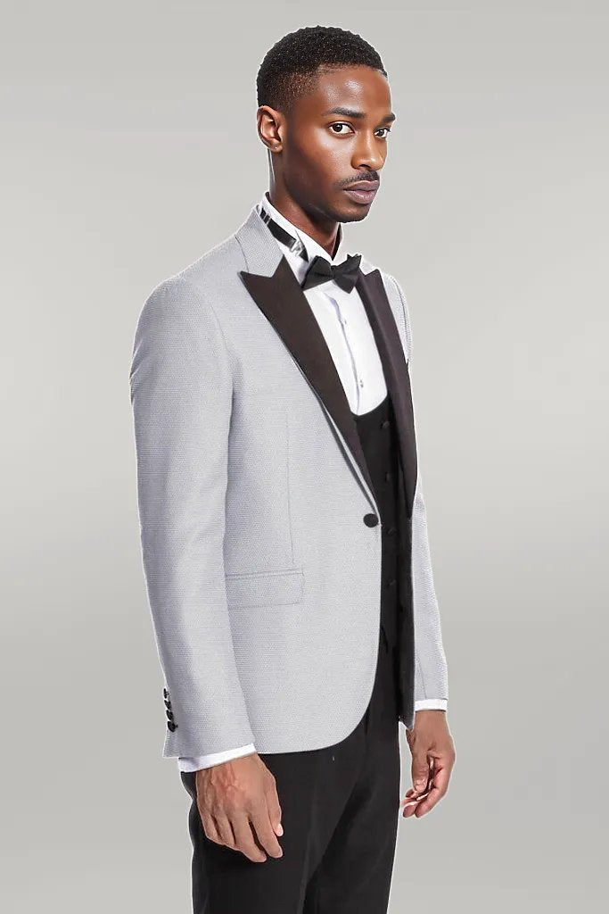 Dot Patterned Grey Vested Tuxedo - Wessi