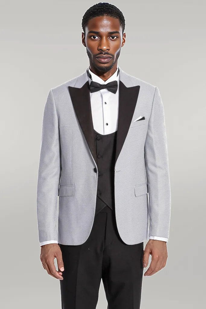 Dot Patterned Grey Vested Tuxedo - Wessi