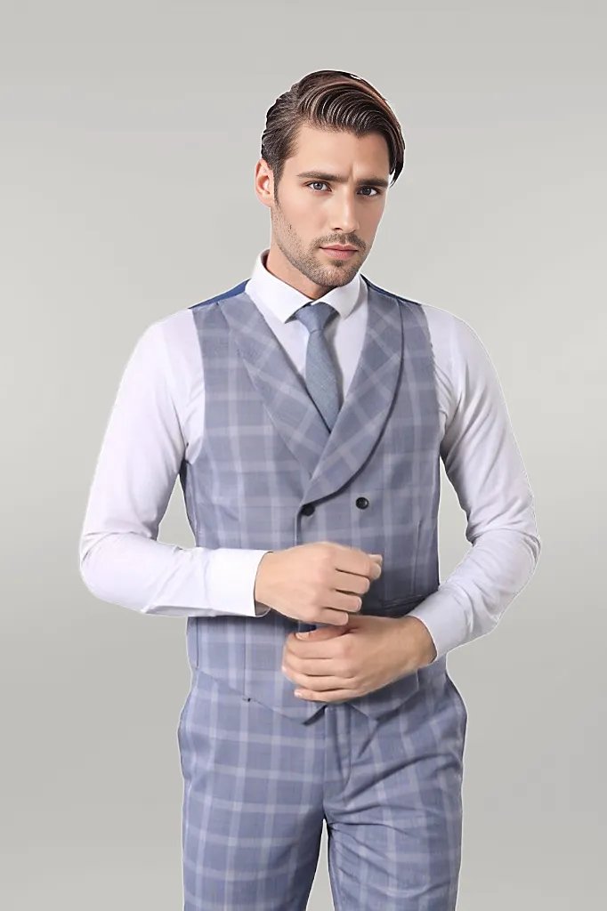 Double Breasted 3 Pieces Blue Suit |