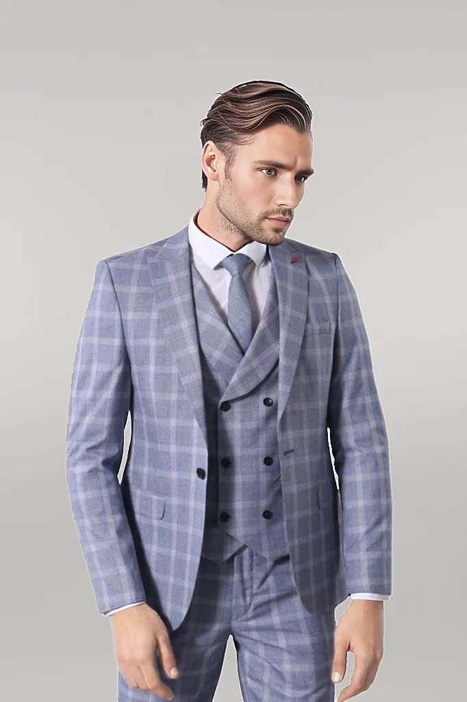 Double Breasted 3 Pieces Blue Suit |