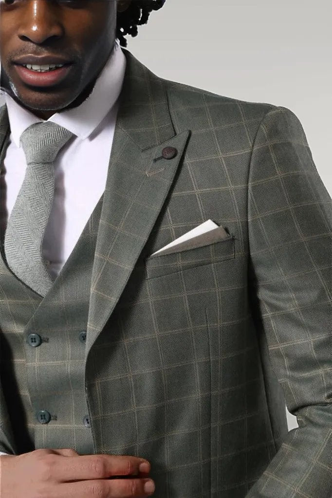 Double Breasted Green Plaid Mens Suit