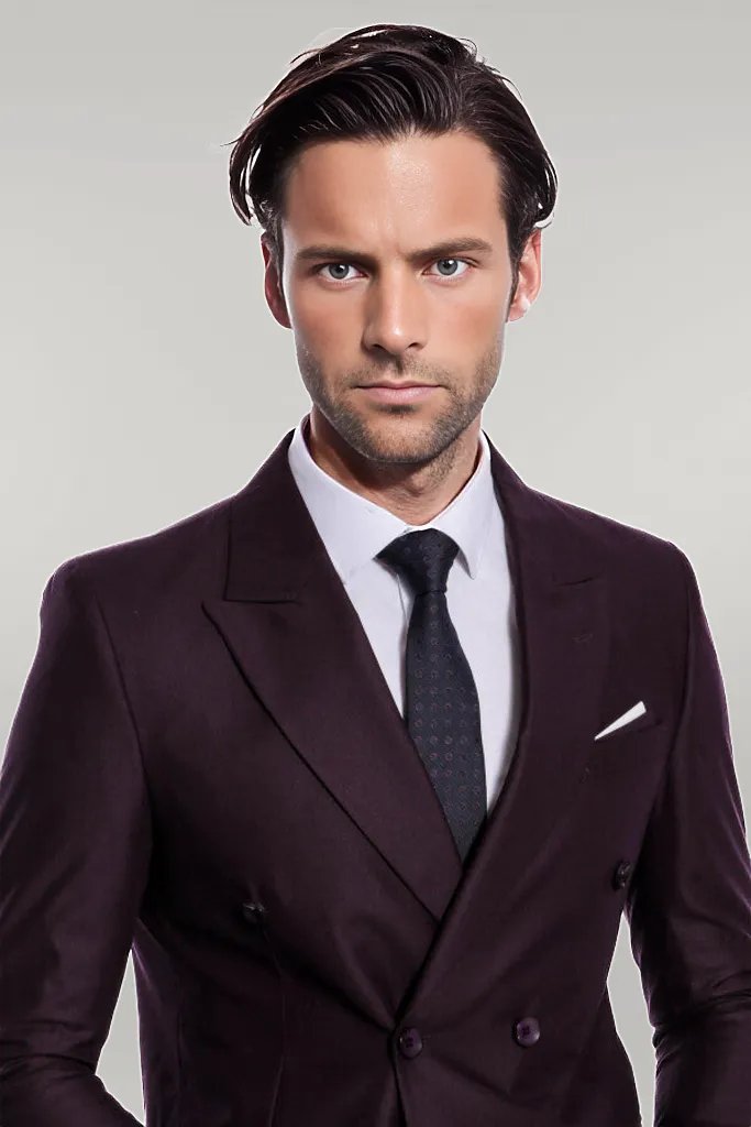 KOALA SYDNEY Double Breasted Plain Wide Lapel Purple Men Suit -