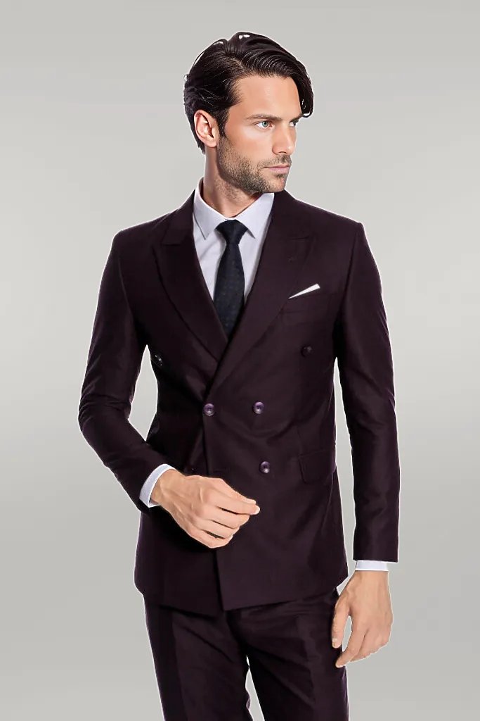 KOALA SYDNEY Double Breasted Plain Wide Lapel Purple Men Suit -