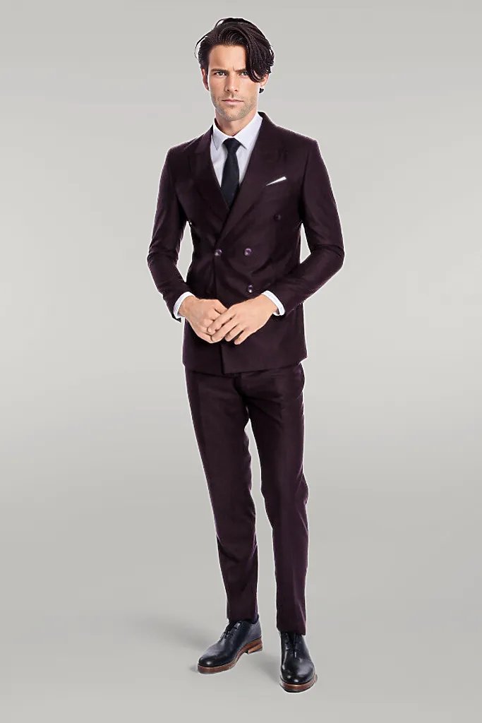 KOALA SYDNEY Double Breasted Plain Wide Lapel Purple Men Suit -