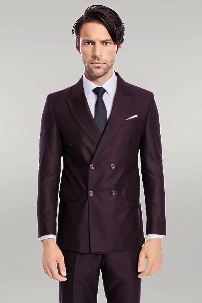 KOALA SYDNEY Double Breasted Plain Wide Lapel Purple Men Suit -