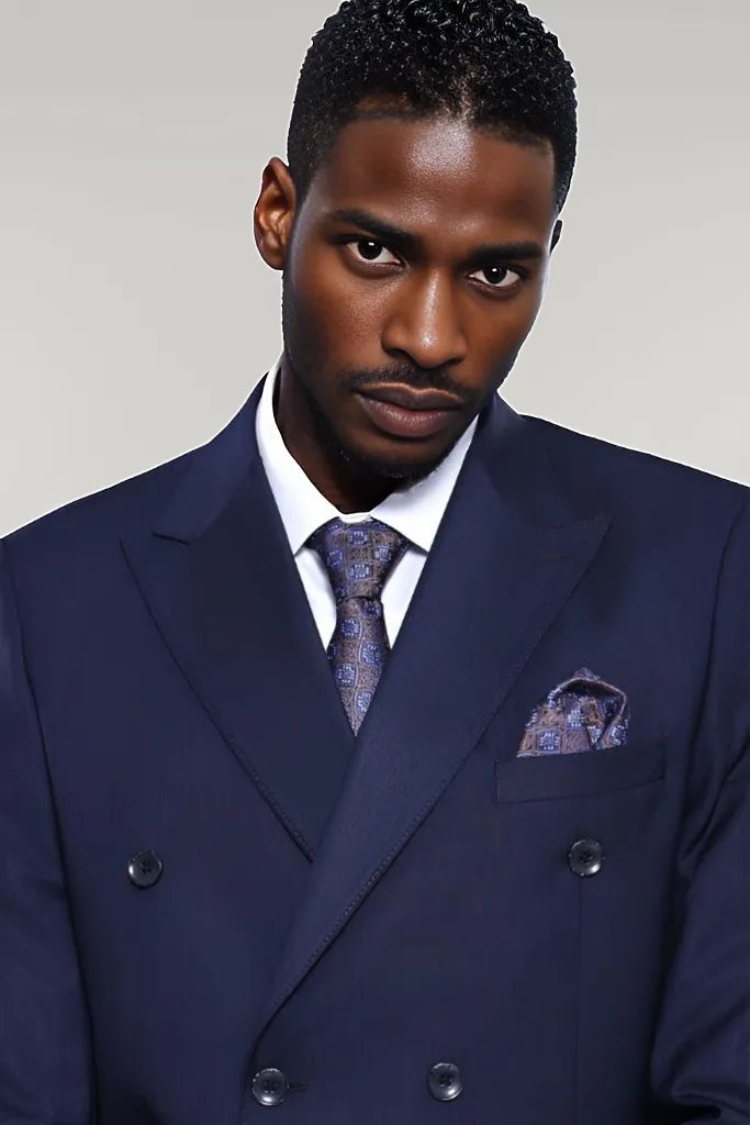 Double Breasted Slim Fit Navy Blue Men Suit