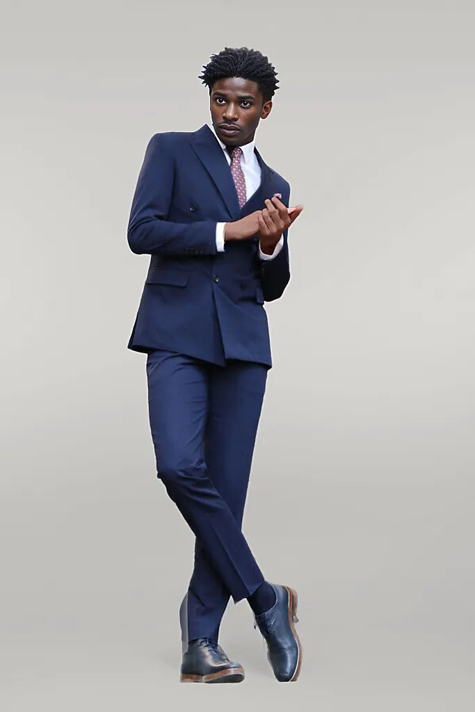 Double Breasted Slim Fit Navy Blue Men Suit