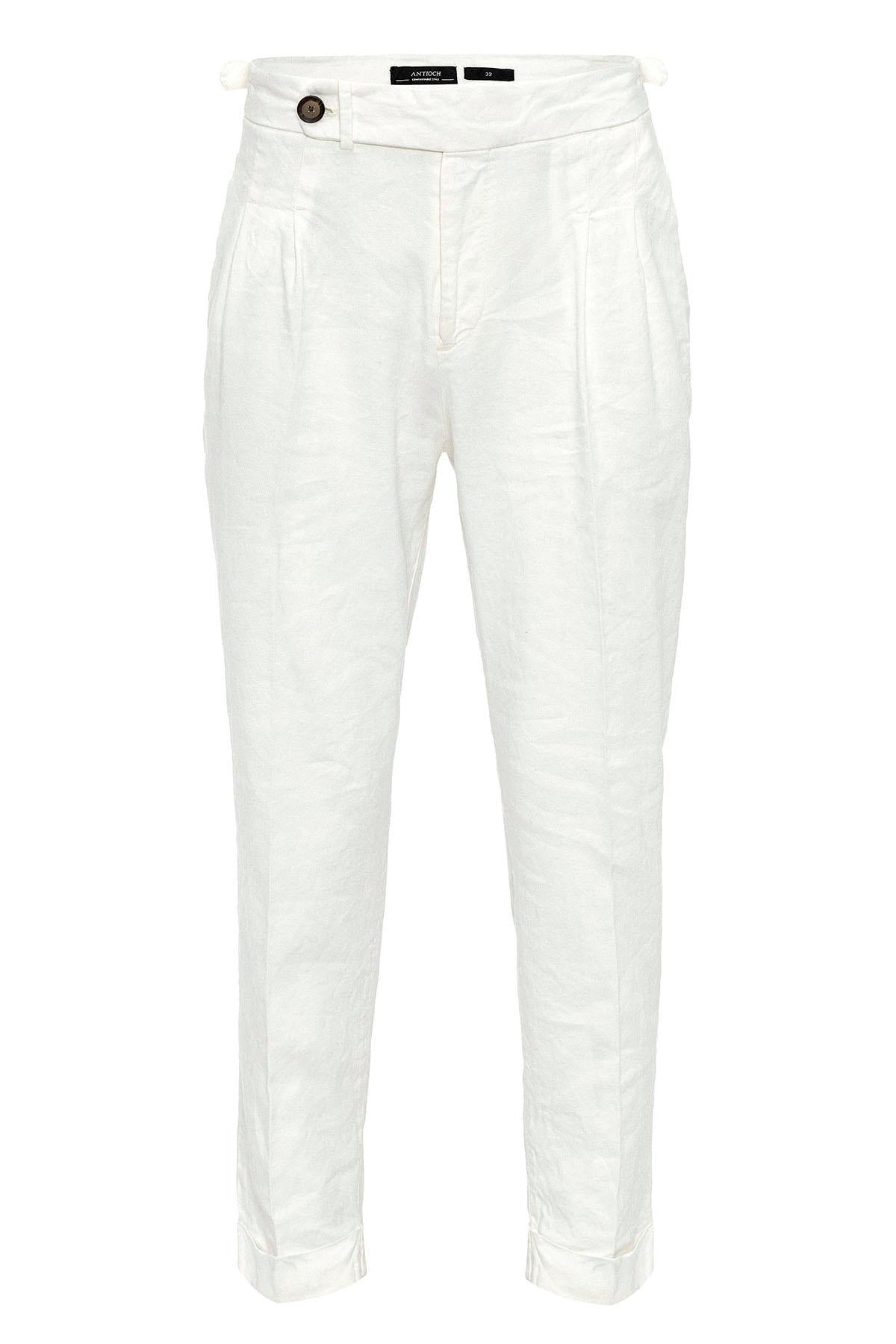 Men's White Cuffed High-Waisted Pants
