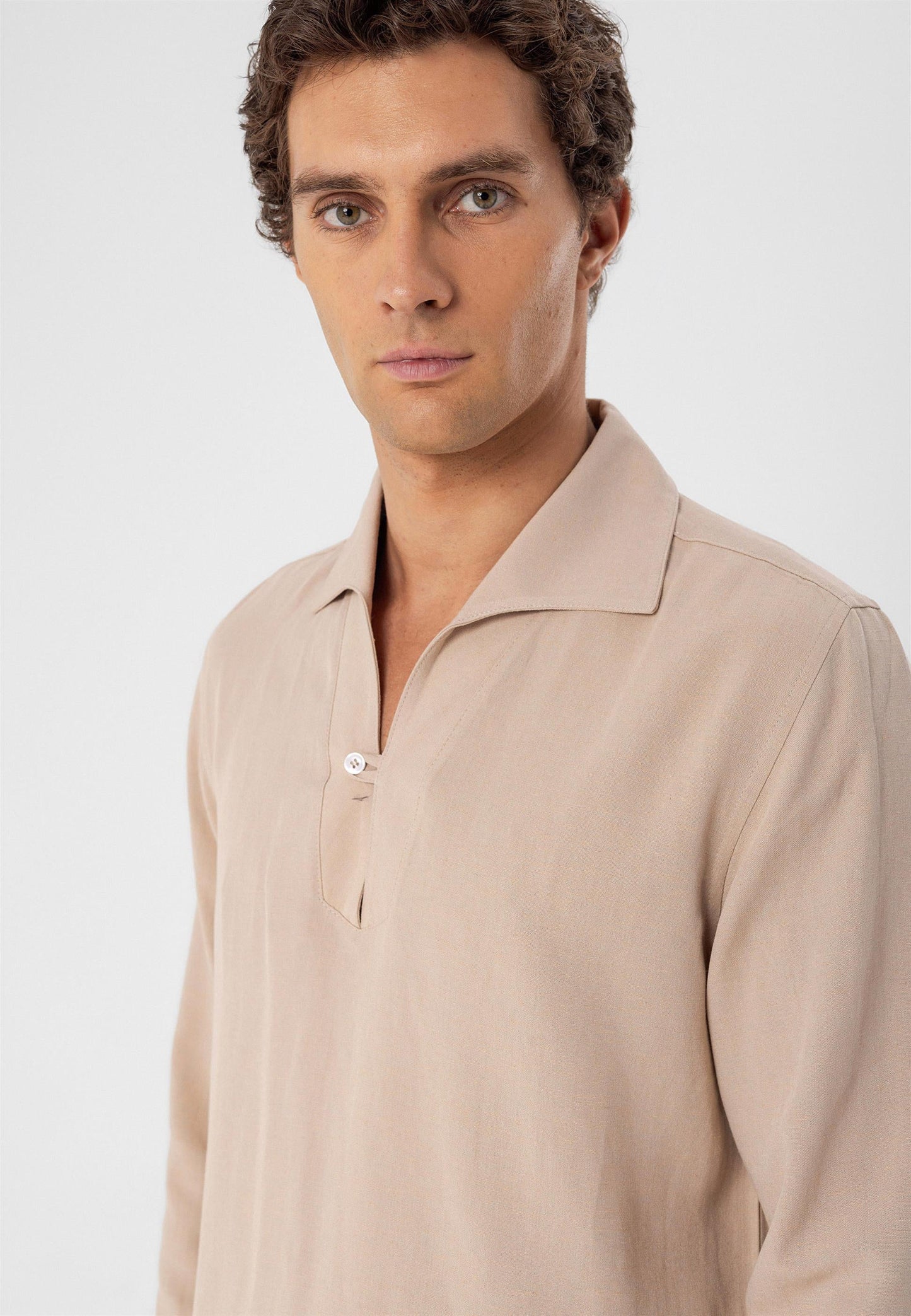 Men's Beige Button Detailed Shirt