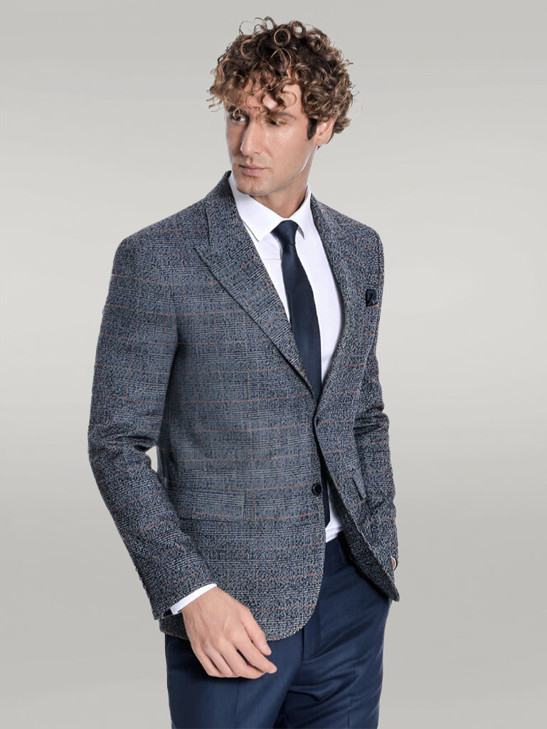 Checked Navy Blue Men Blazer