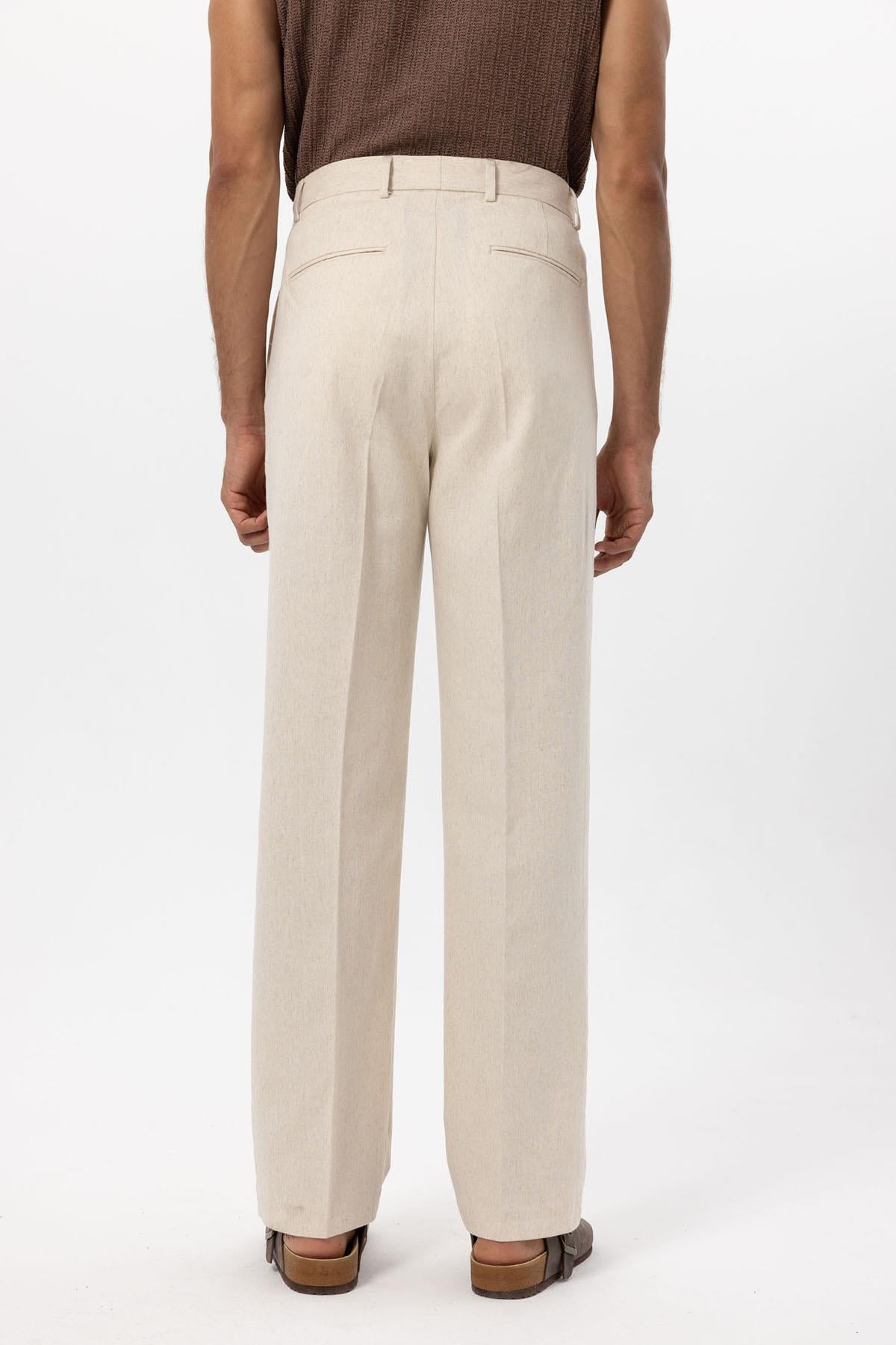 Men's Ecru Linen Blend Baggy Pants