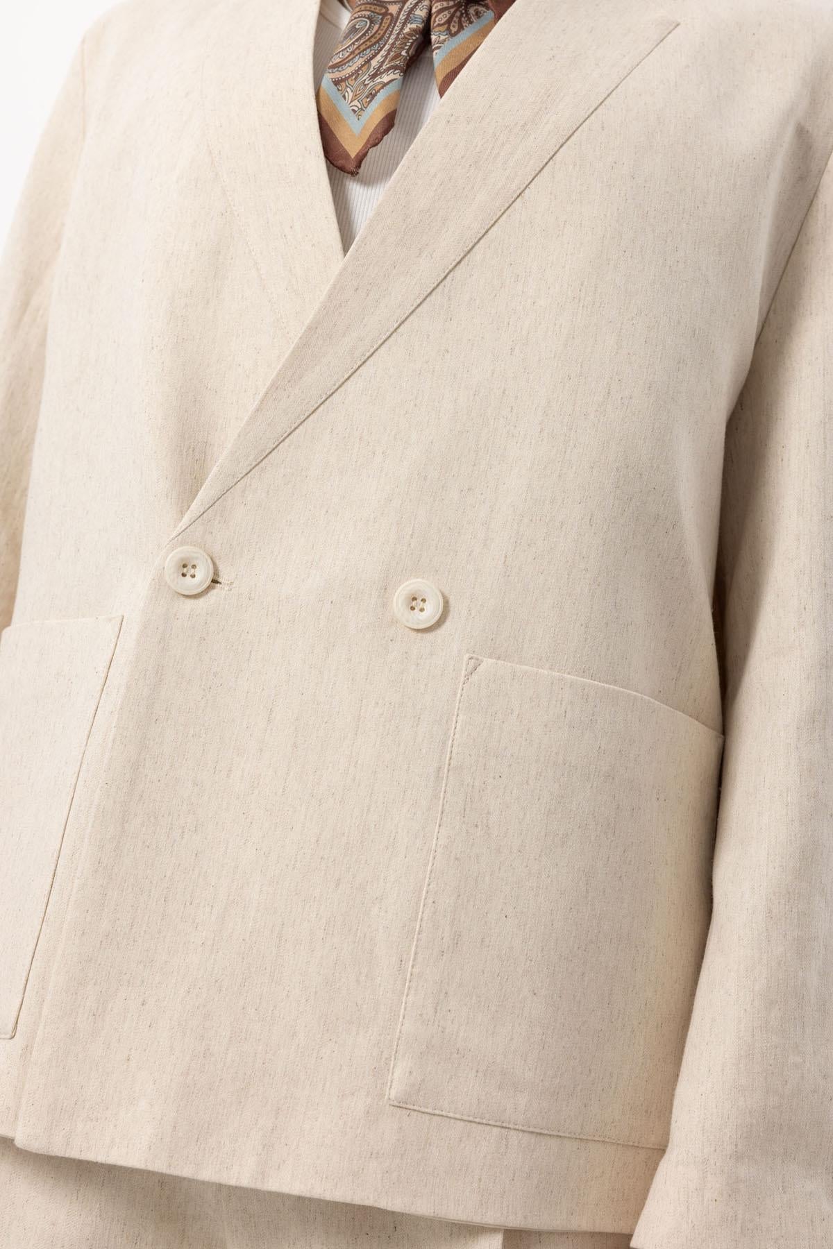 KOALA SYDNEY Men's Ecru Linen Blend Double-Breasted Jacket