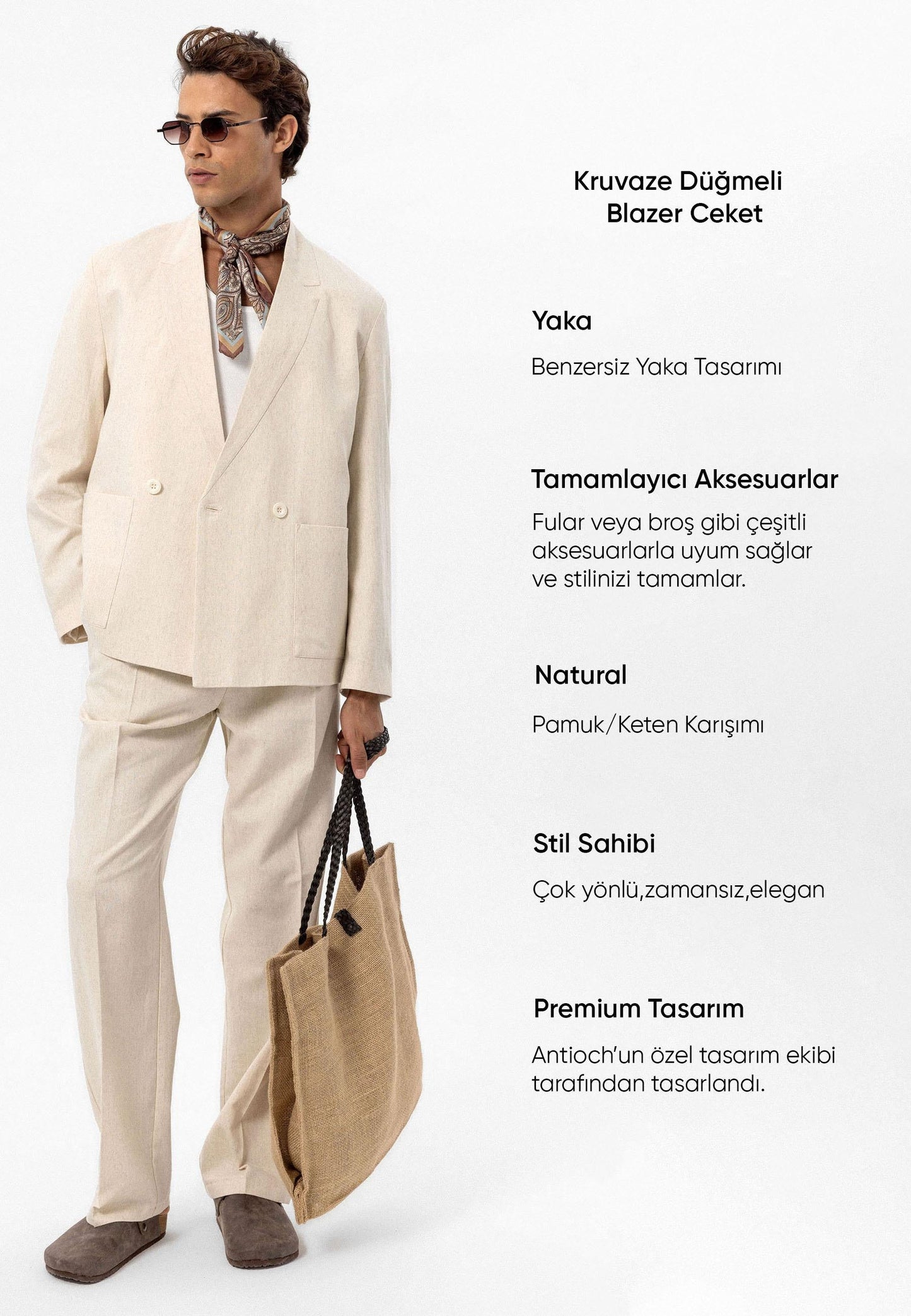 KOALA SYDNEY Men's Ecru Linen Blend Double-Breasted Jacket