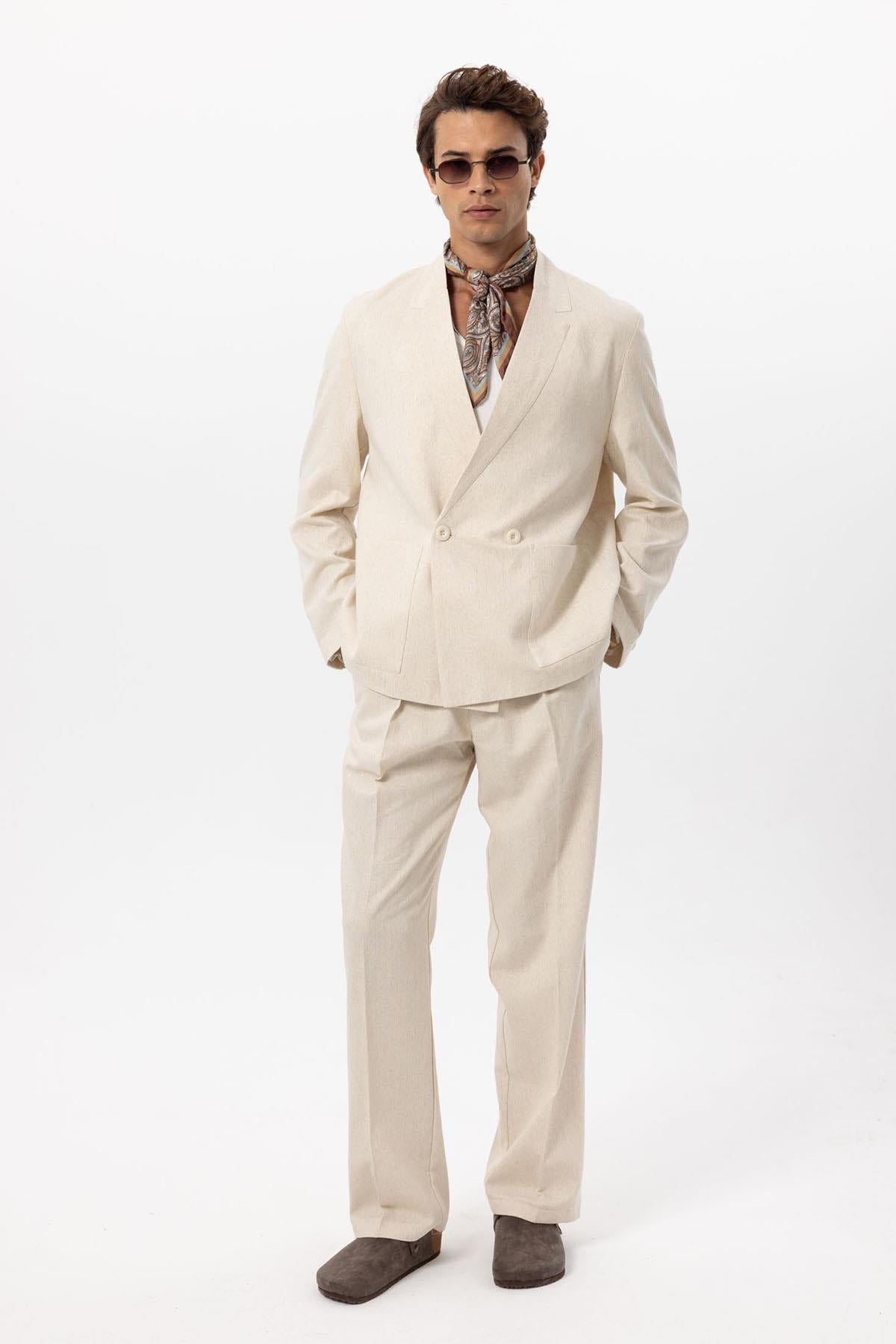 KOALA SYDNEY Men's Ecru Linen Blend Double-Breasted Jacket