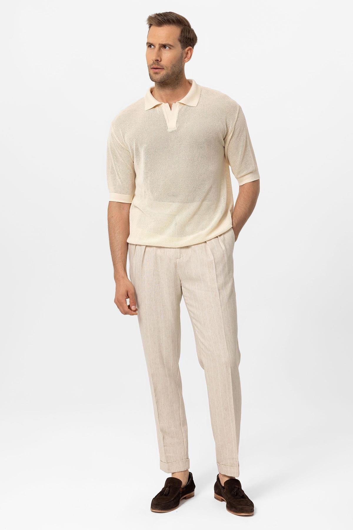 KOALA SYDNEY Men's Ecru Polo Collar Knit T-Shirt