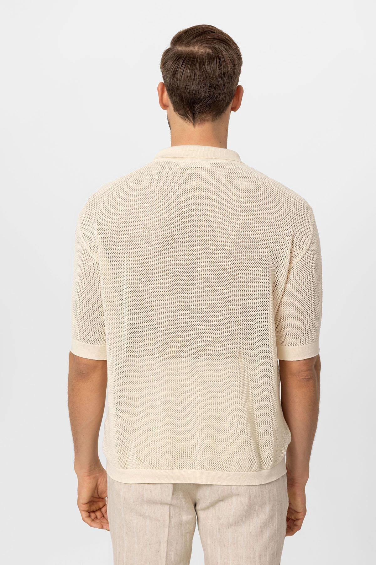 KOALA SYDNEY Men's Ecru Polo Collar Knit T-Shirt