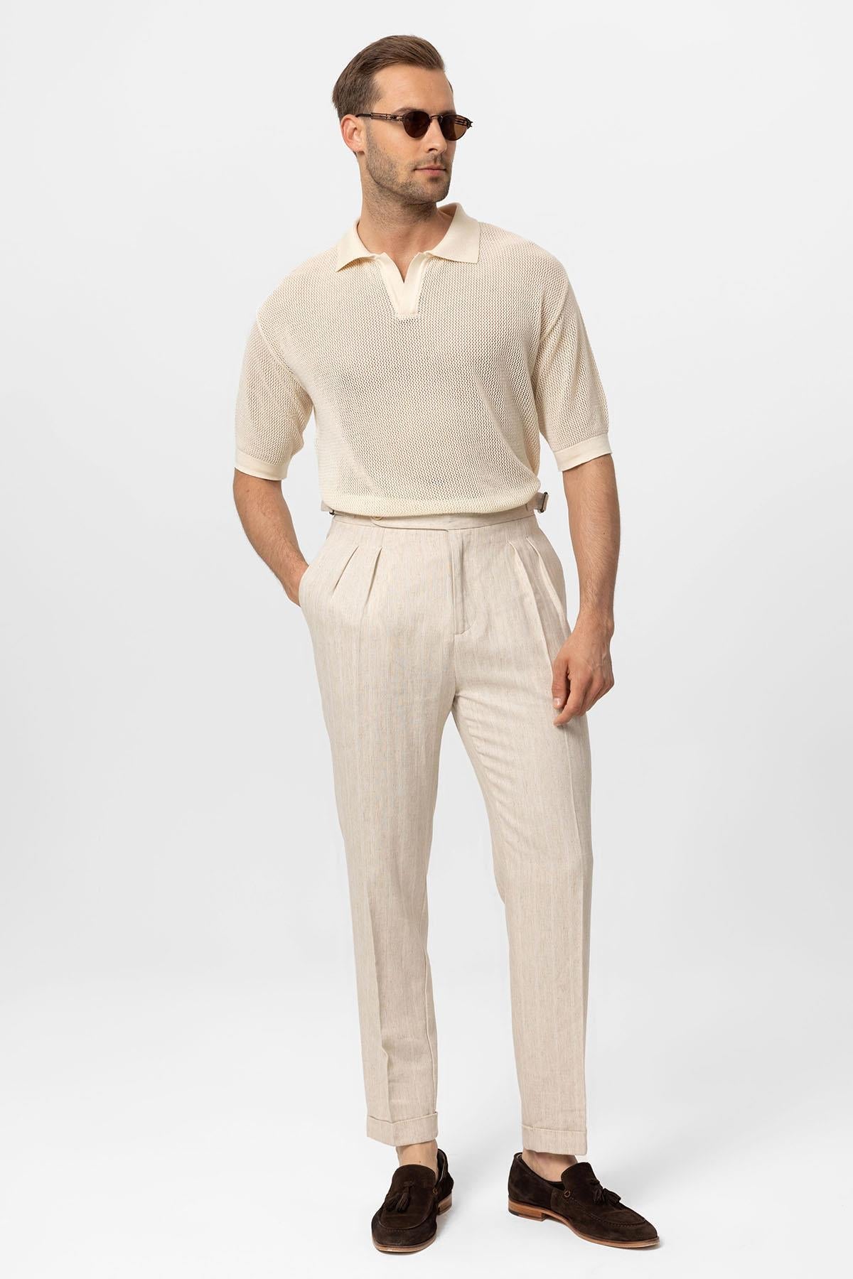 Men's Ecru Polo Collar Knit T-Shirt