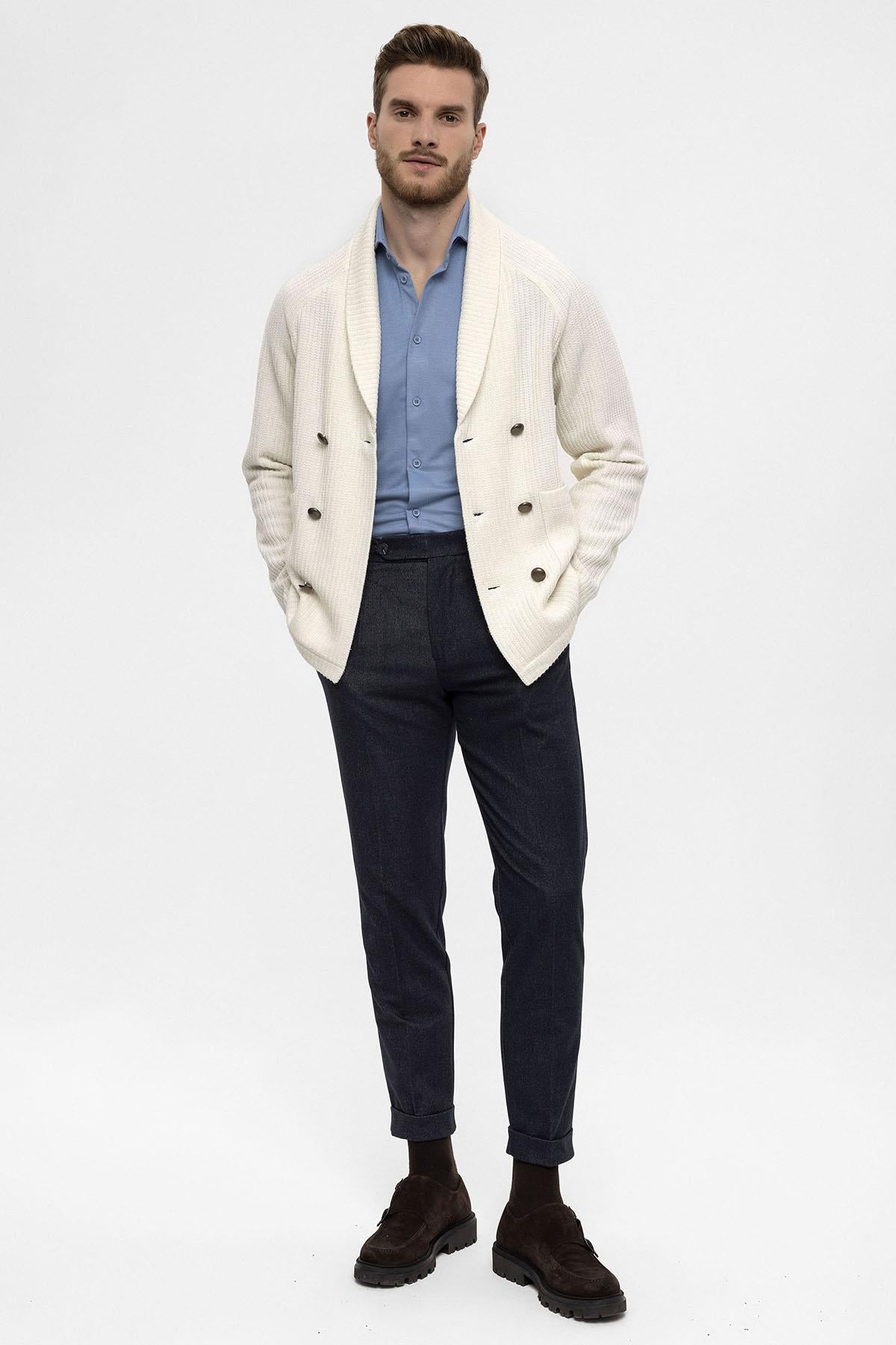 KOALA SYDNEY Ecru Shawl Collar Double-Breasted Men's Cardigan