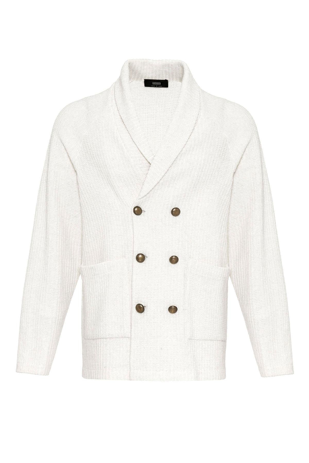 KOALA SYDNEY Ecru Shawl Collar Double-Breasted Men's Cardigan