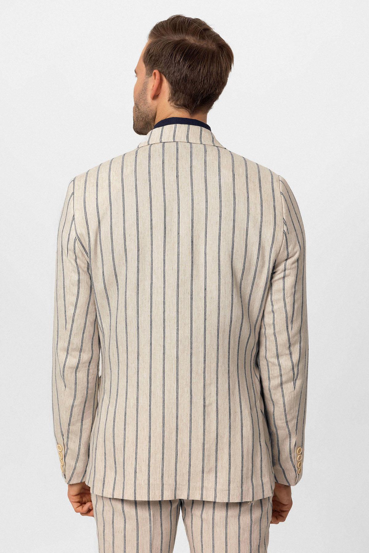 KOALA SYDNEY Men's Ecru-Black Linen Blend Double-Breasted Jacket