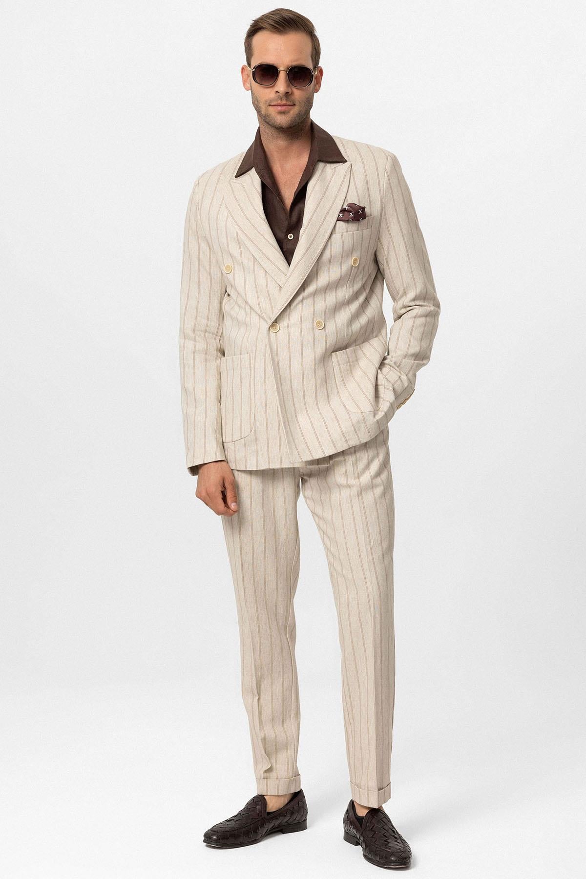 KOALA SYDNEY Men's Ecru-Mink Vizon Linen Blend Double-Breasted Jacket