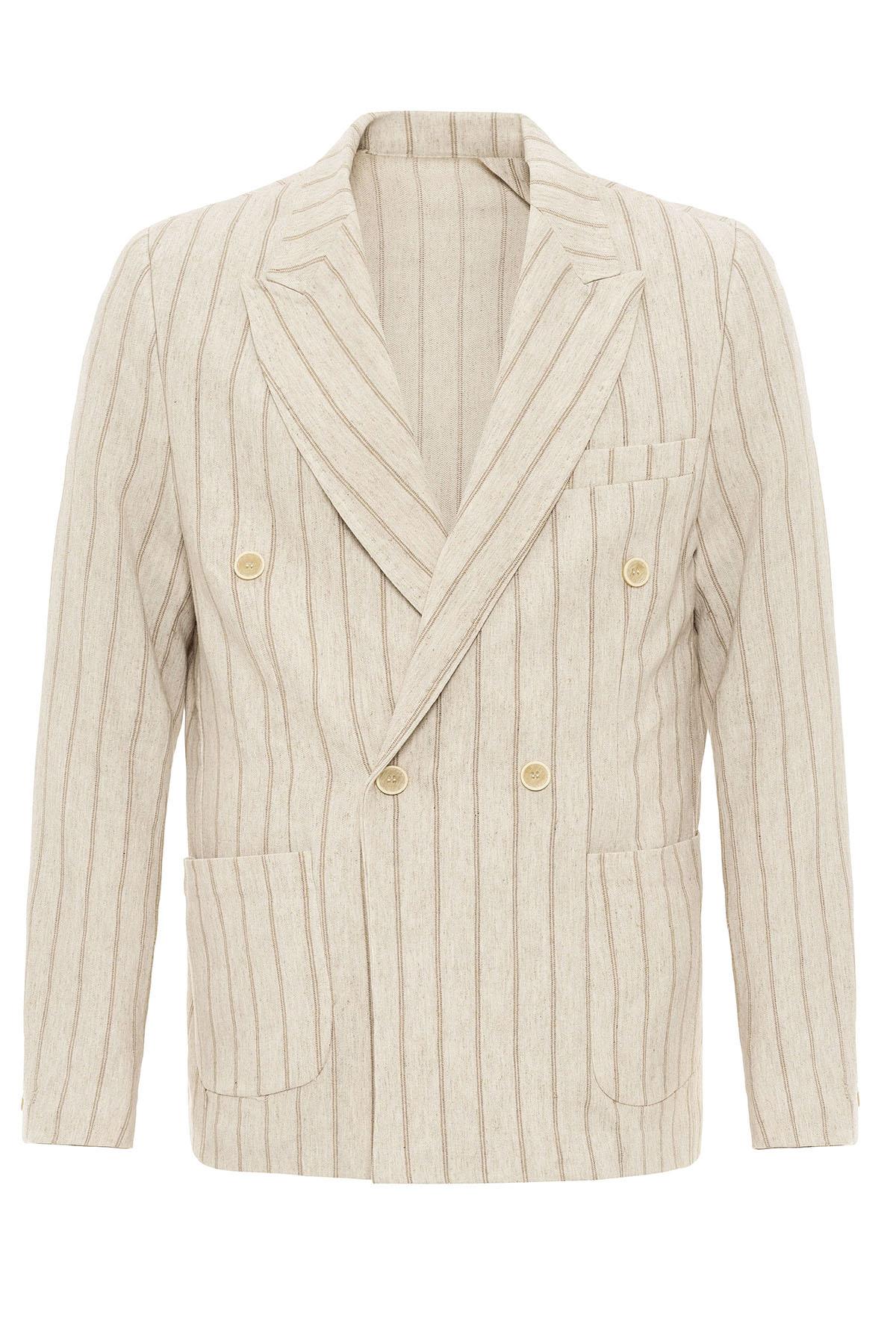 KOALA SYDNEY Men's Ecru-Mink Vizon Linen Blend Double-Breasted Jacket