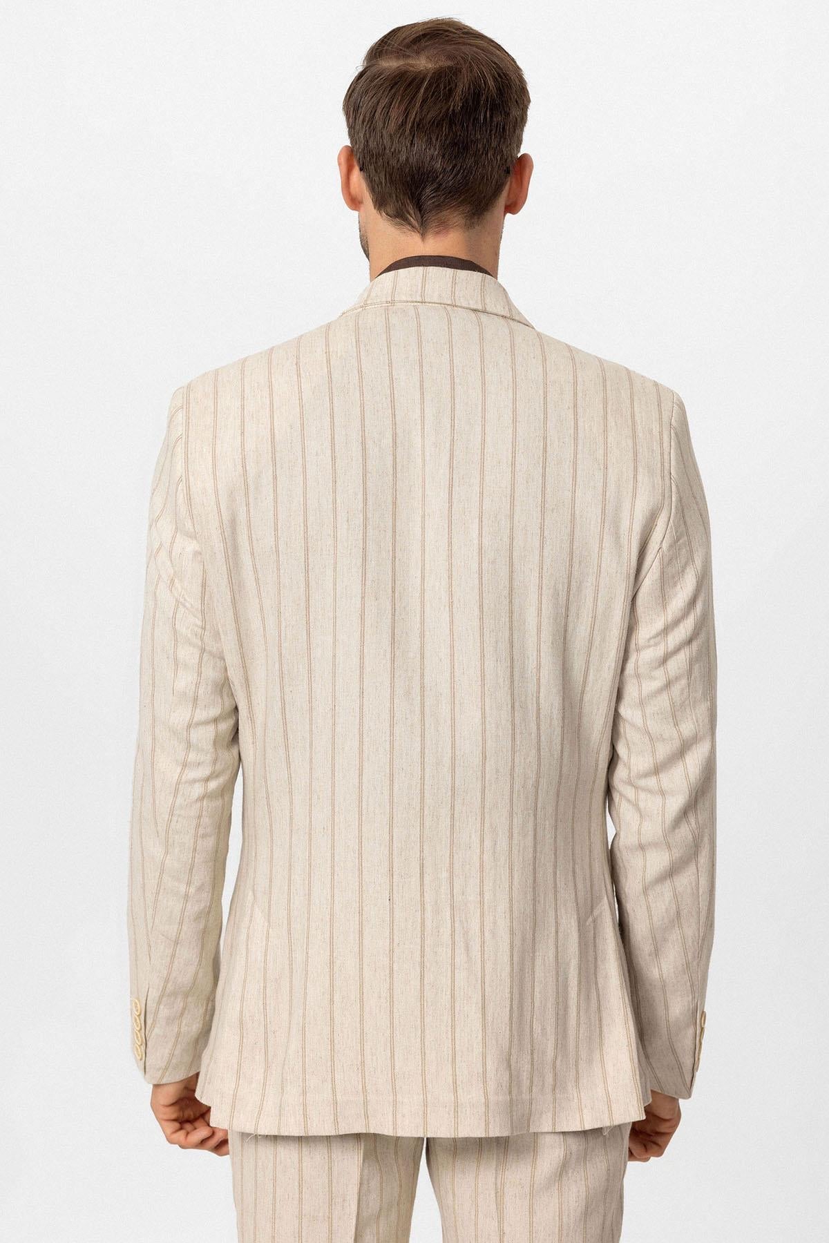 KOALA SYDNEY Men's Ecru-Mink Vizon Linen Blend Double-Breasted Jacket