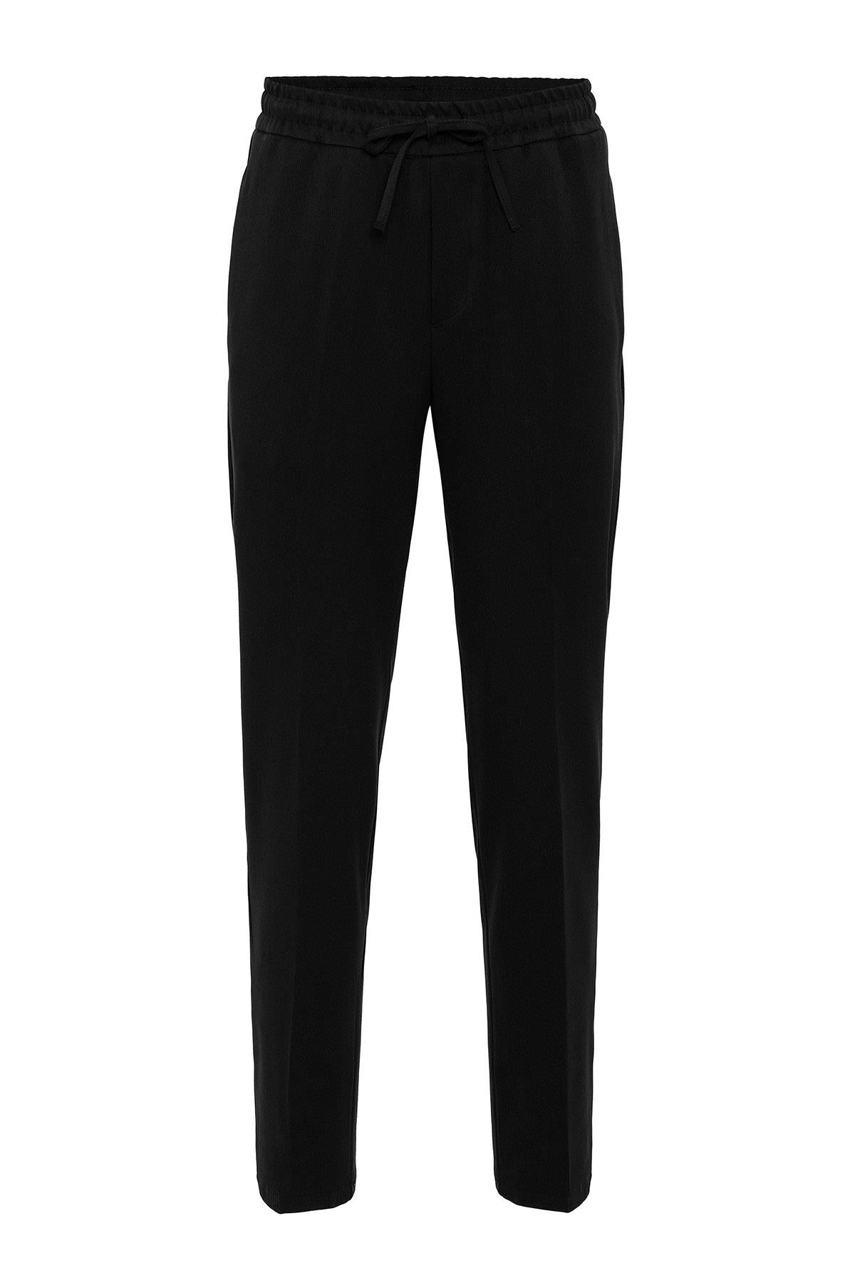 Men's Black Elastic High Waist Trousers