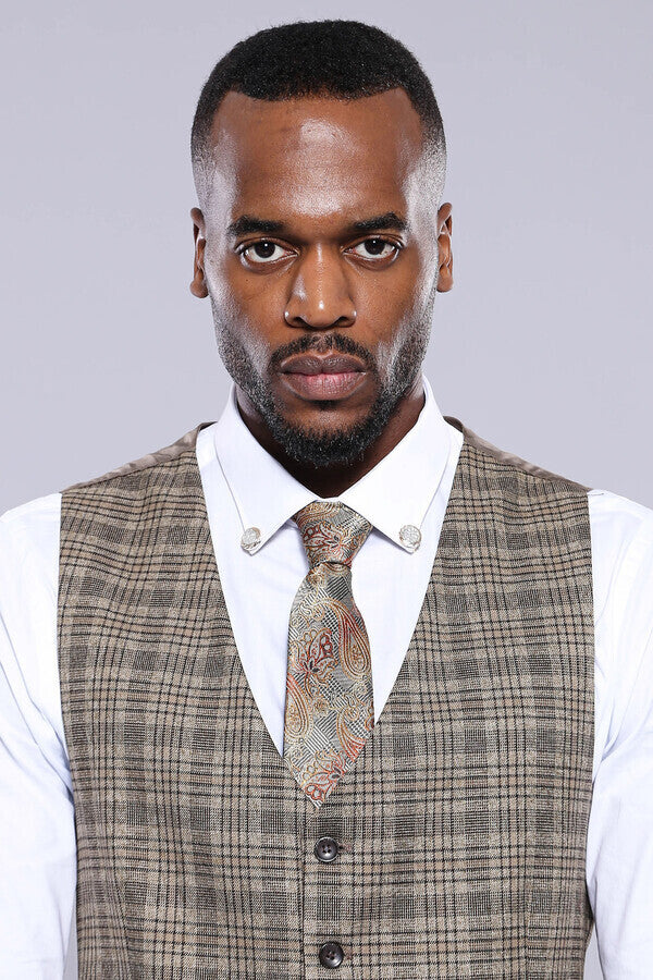 Checked Beige Vest