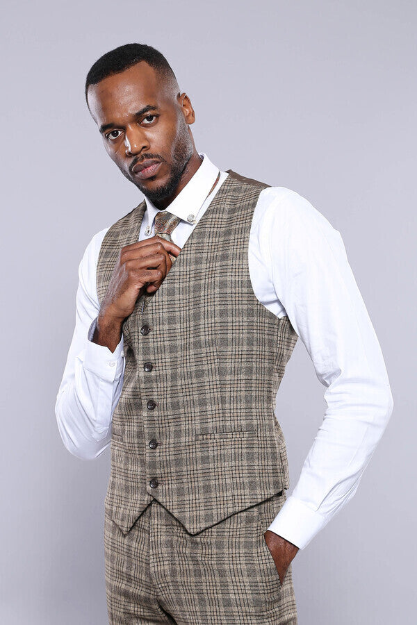 Checked Beige Vest