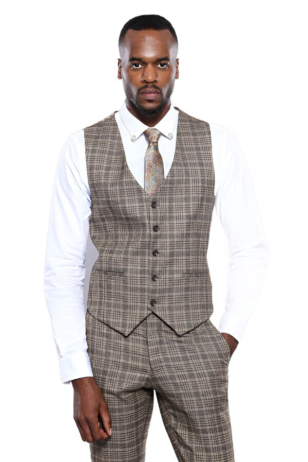 Checked Beige Vest