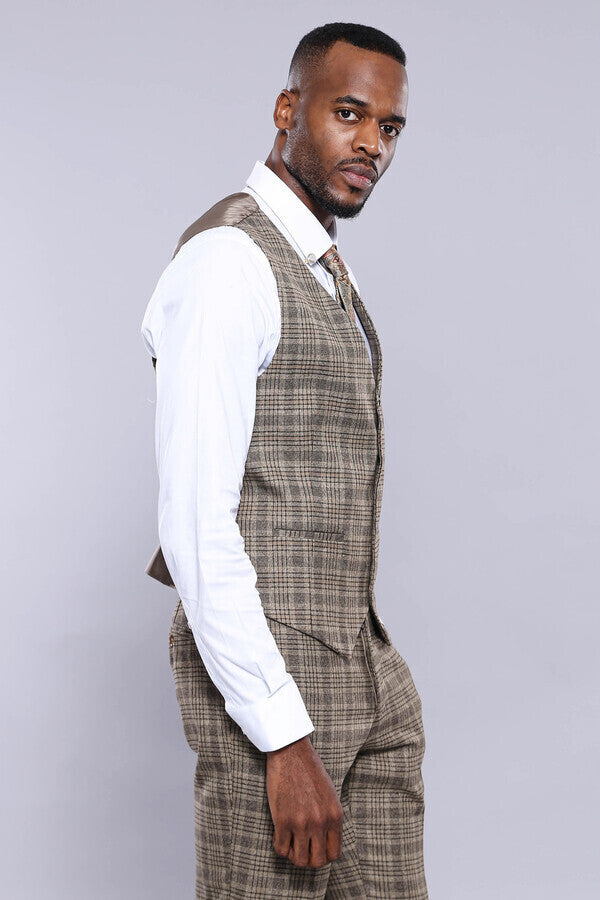 Checked Beige Vest