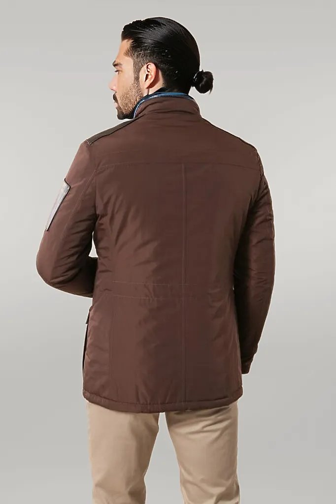 Leather Modeled Brown Slim Fit Quilted Jacket