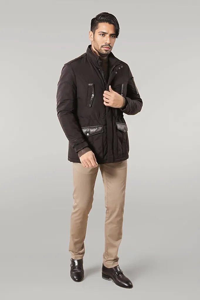 Leather Modeled Dark Brown Slim Fit Quilted Jacket