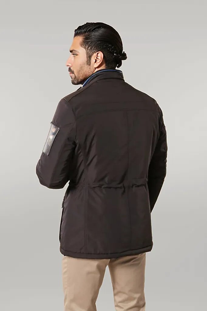 Leather Modeled Dark Brown Slim Fit Quilted Jacket