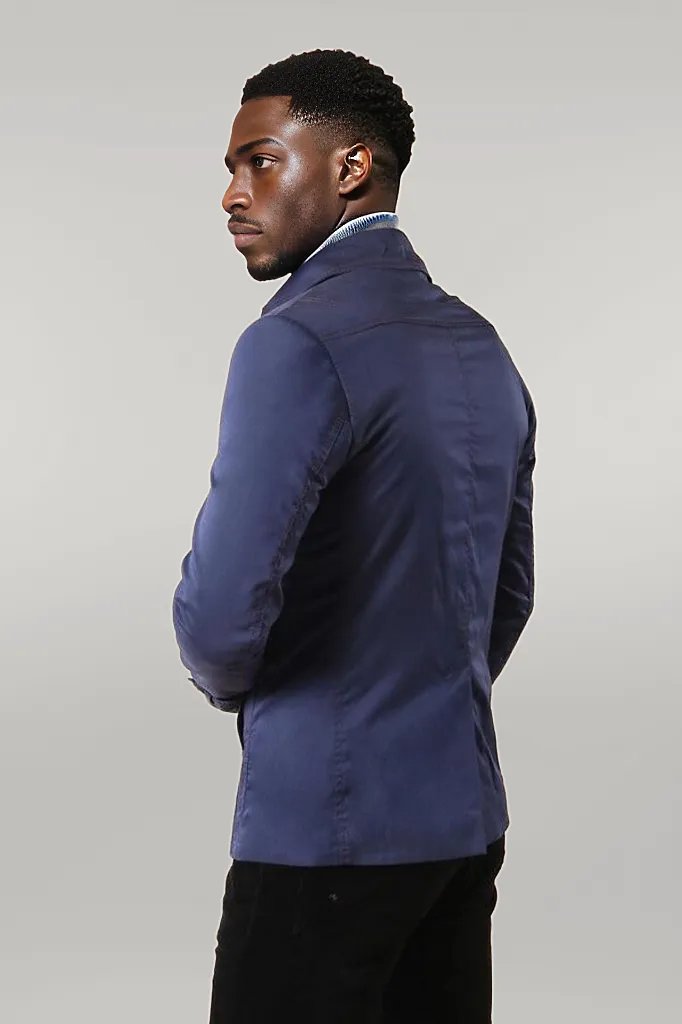 Navy Blue Cotton Trench Coat - Wessi