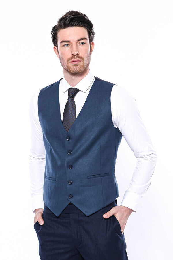 Navy Blue Plain Men's Vest