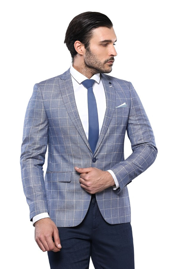 KOALA SYDNEY Plaid Cotton Blue Sport Coat -