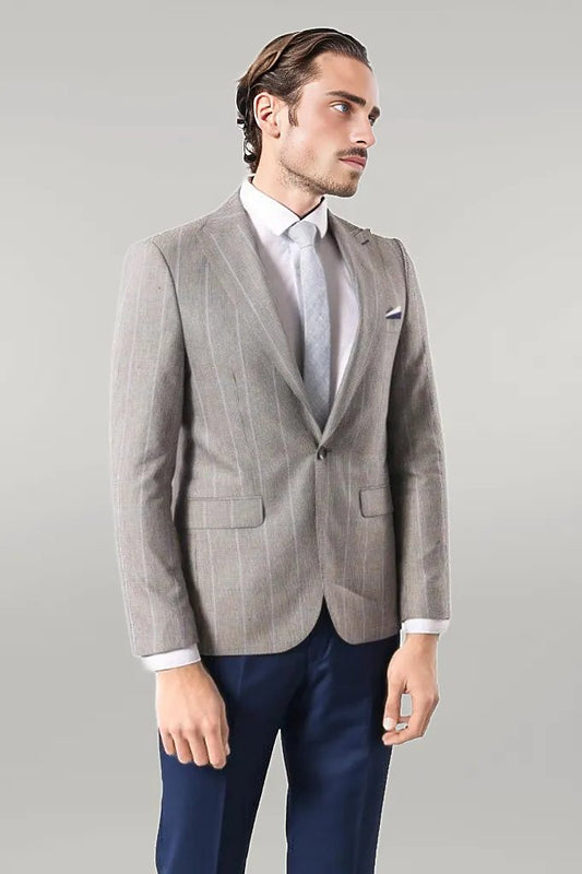 Single Button Plaid Cream Blazer